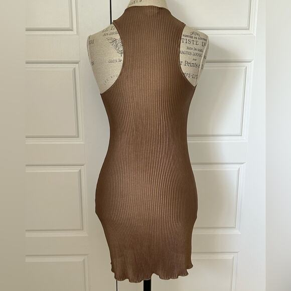 Song of style revolve pleated cross front Pluto mini dress bronze brown size XS - Picture 4 of 9